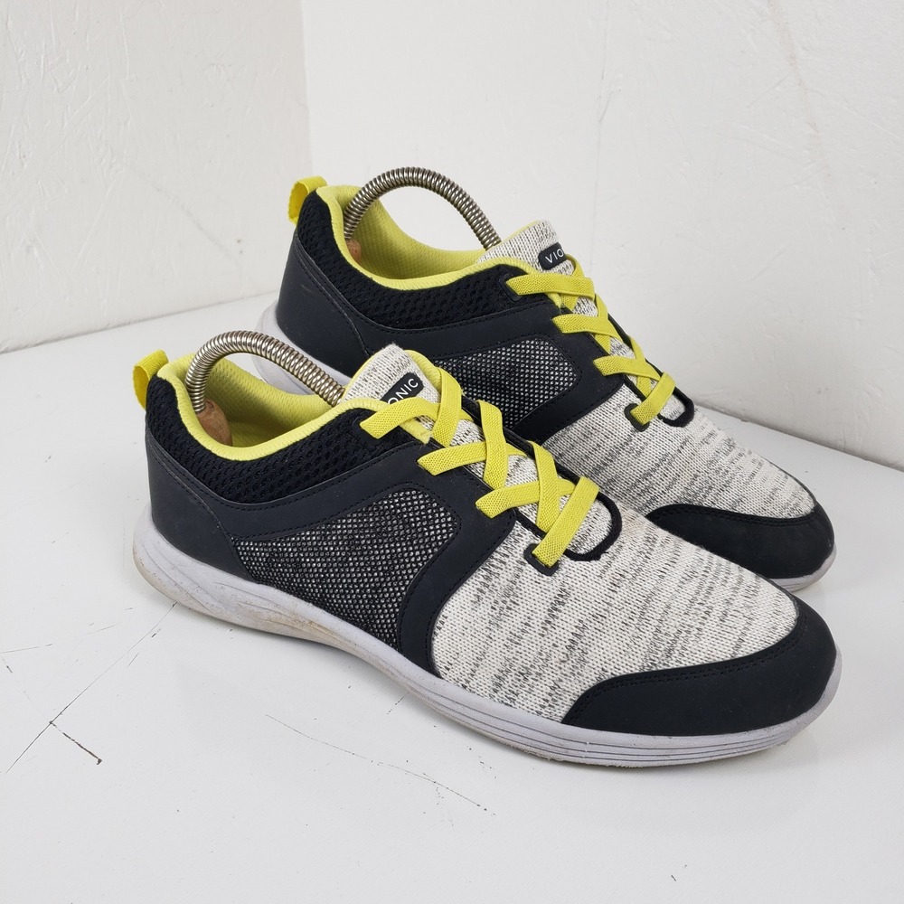 Vionic Women's Size 11 Malta Black Grey Lime Mesh Knit Lace Up Walking Sneakers